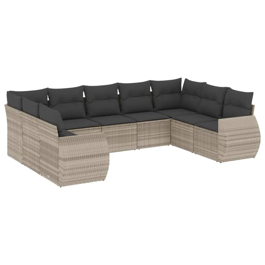 Salon de jardin 9 pcs avec coussins gris clair résine tressée - 2