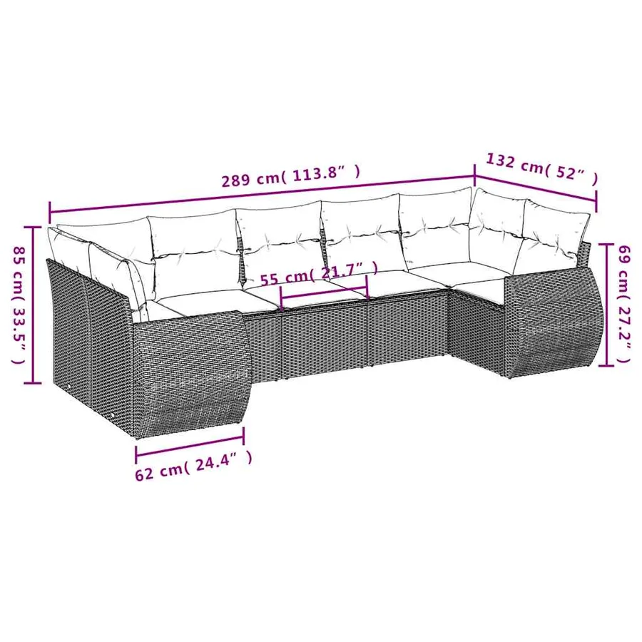 Salon de jardin avec coussins 7 pcs gris clair résine tressée - 7
