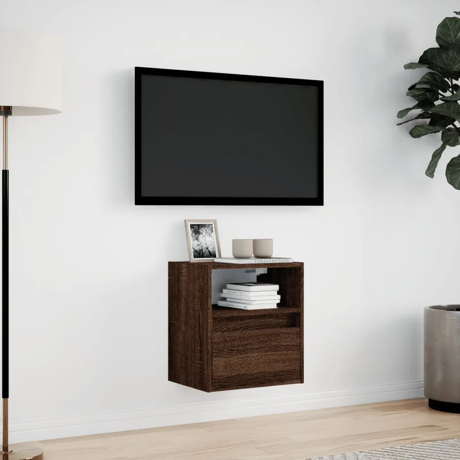 Meuble TV mural avec lumières LED chêne marron 41x31x45 cm - 4