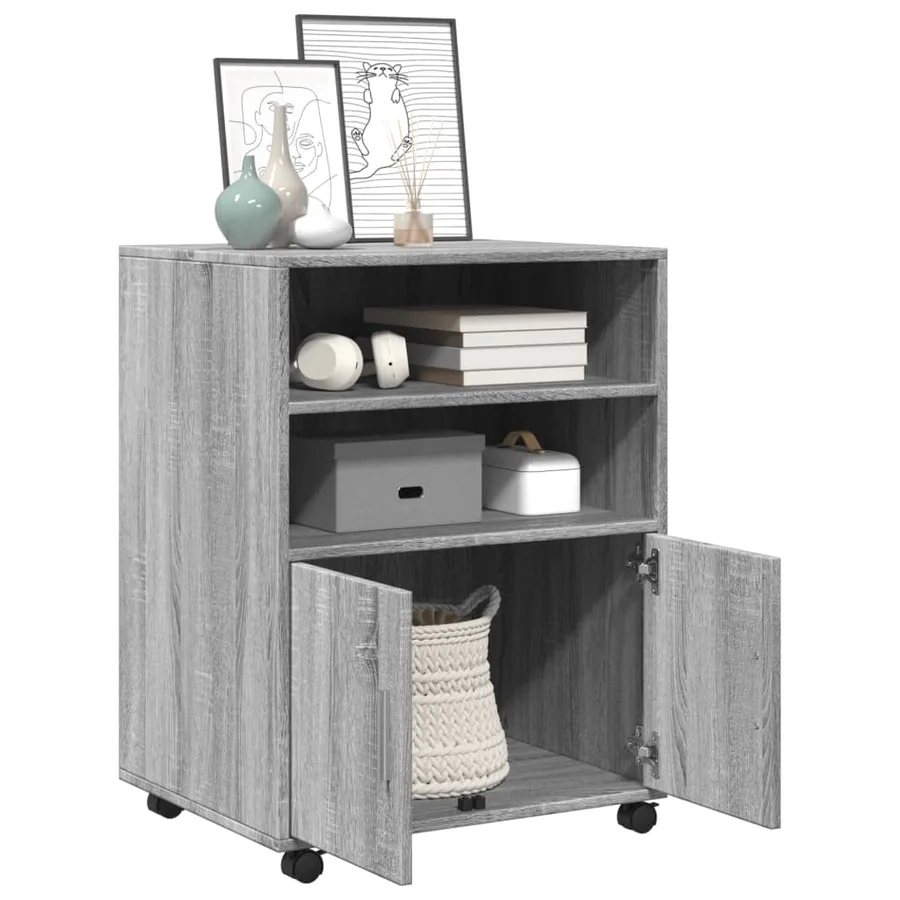 Armoire à roulettes sonoma gris 60x48x81 cm bois d'ingénierie - 3