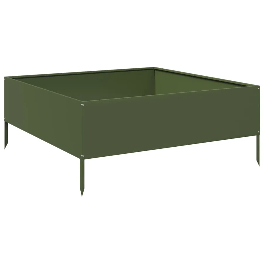 Lit surélevé de jardin vert olive 100x100x41 cm acier - 2