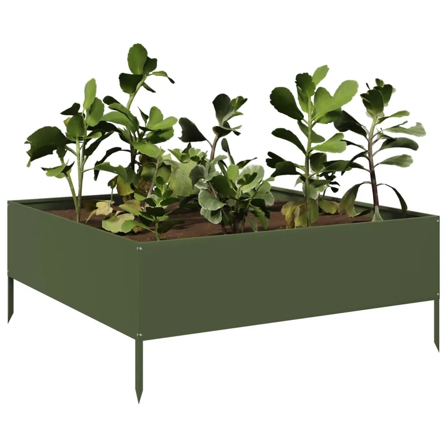 Lit surélevé de jardin vert olive 100x100x41 cm acier - 3