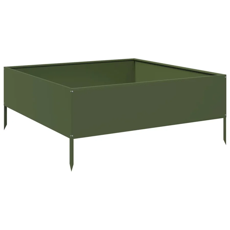 Lit surélevé de jardin vert olive 100x100x41 cm acier - 6
