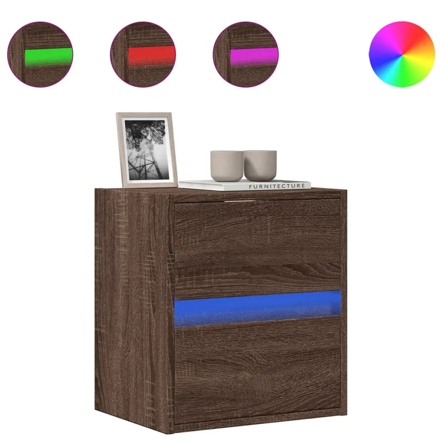 Meuble TV mural avec lumières LED chêne marron 41x31x45 cm - 2