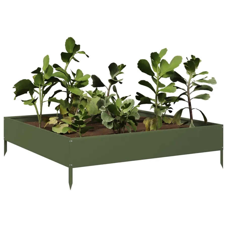 Lit surélevé de jardin vert olive 100x100x26 cm acier - 3