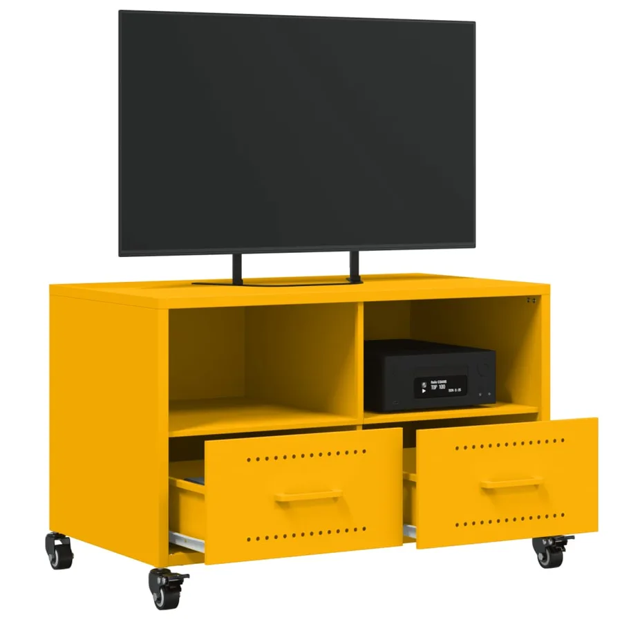 Meuble TV jaune moutarde 68x39x43,5 cm acier - 5