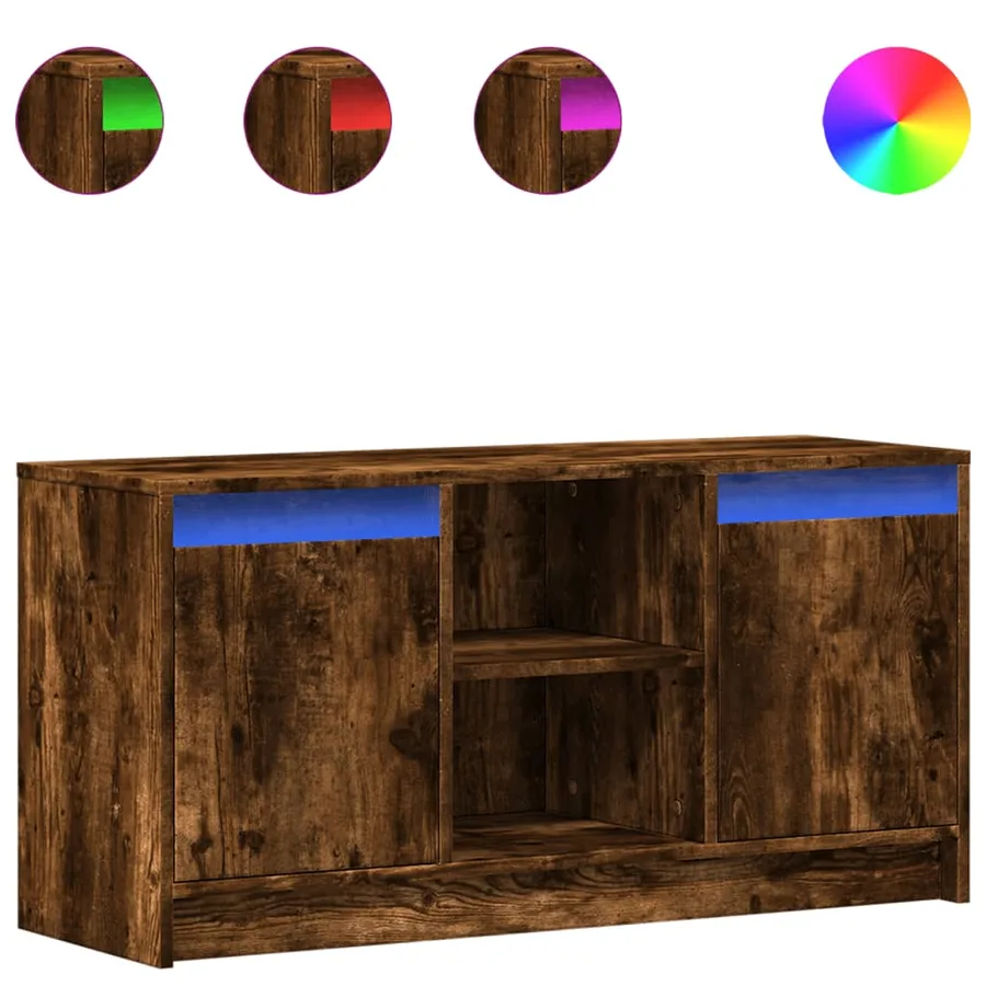 Meuble TV avec LED chêne fumé 100x34x50 cm bois d'ingénierie - 2