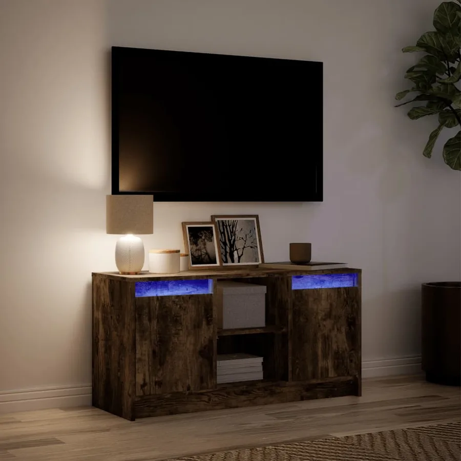 Meuble TV avec LED chêne fumé 100x34x50 cm bois d'ingénierie - 5