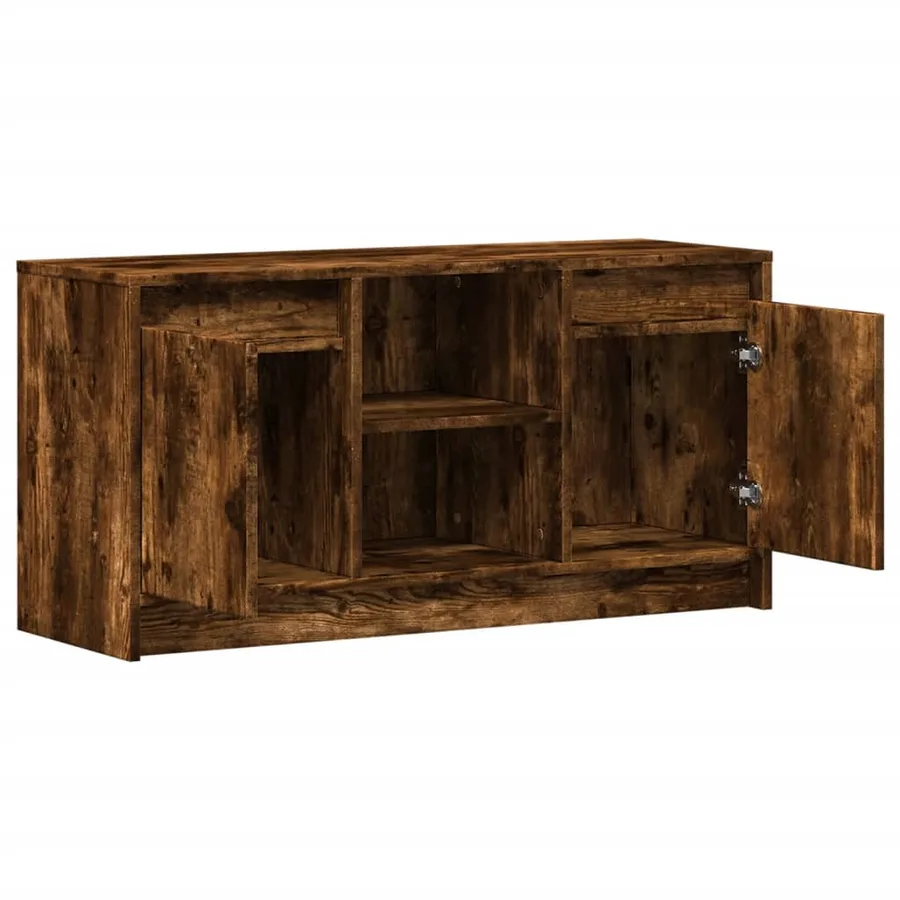 Meuble TV avec LED chêne fumé 100x34x50 cm bois d'ingénierie - 9