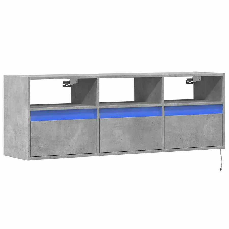 Meuble TV mural avec lumières LED gris béton 130x31x45 cm - 3
