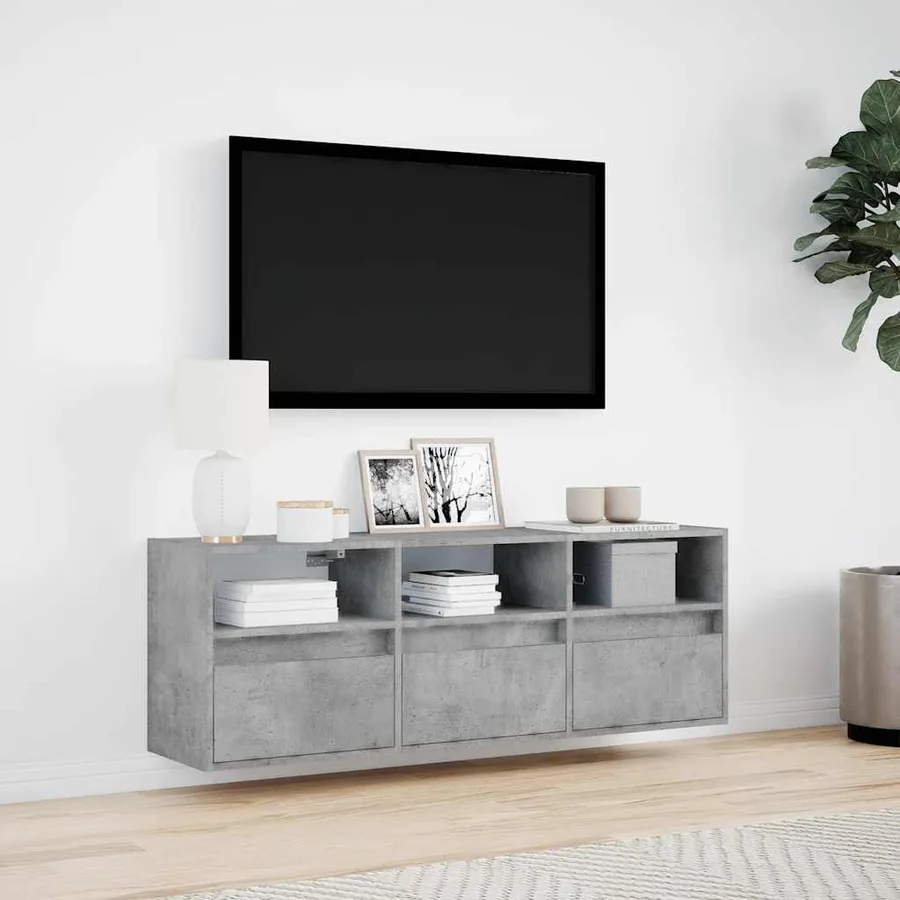 Meuble TV mural avec lumières LED gris béton 130x31x45 cm - 4