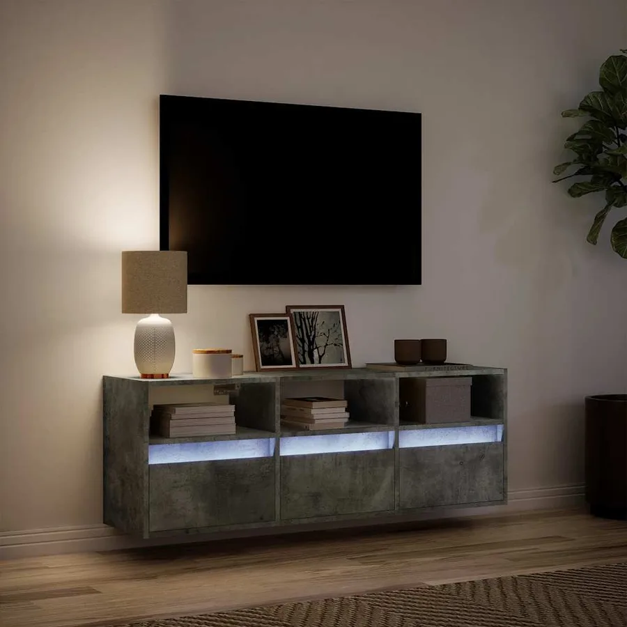 Meuble TV mural avec lumières LED gris béton 130x31x45 cm - 5