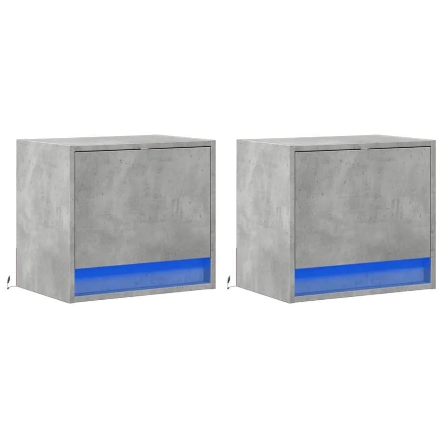 Tables de chevet murales avec lumières LED 2 pcs gris béton - 3