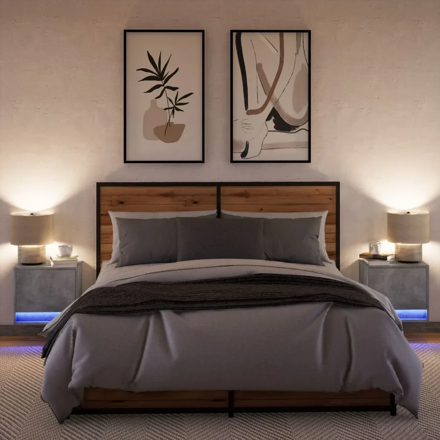 Tables de chevet murales avec lumières LED 2 pcs gris béton - 5