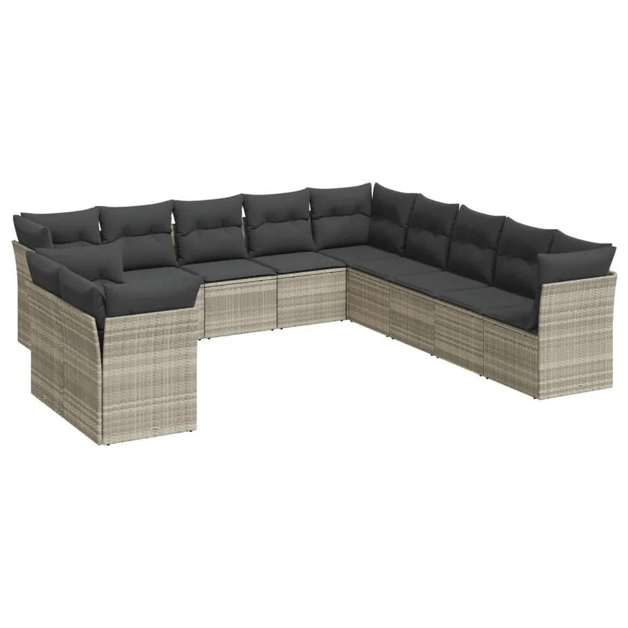 Salon de jardin 11 pcs avec coussins gris clair résine tressée - 2
