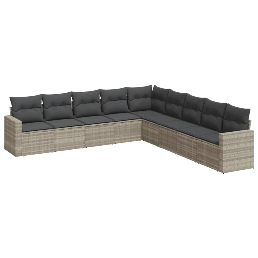 Salon de jardin 9 pcs avec coussins gris clair résine tressée - 2