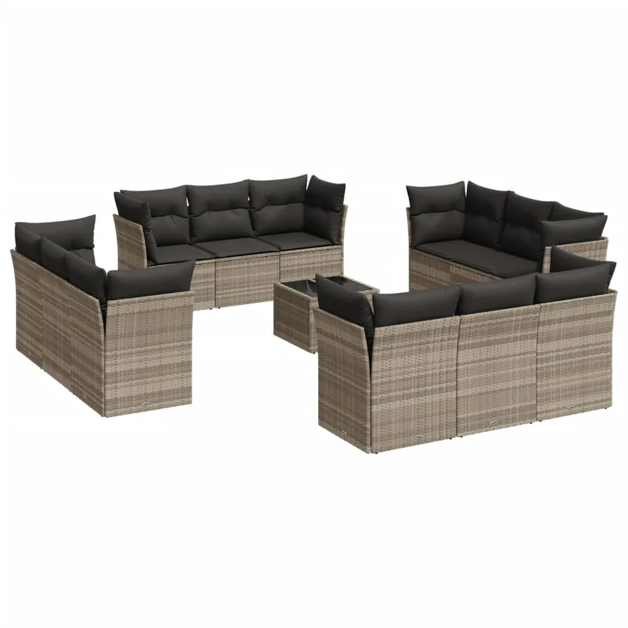 Salon de jardin avec coussins 13 pcs gris clair résine tressée - 2