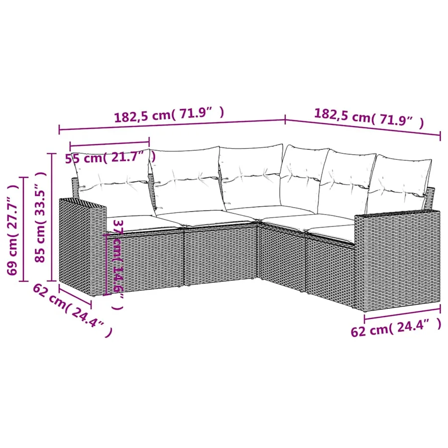 Salon de jardin 5 pcs avec coussins gris clair résine tressée - 3