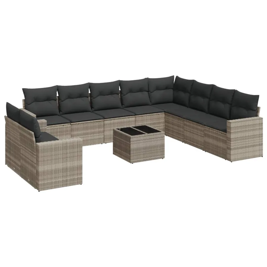 Salon de jardin 11 pcs avec coussins gris clair résine tressée - 2