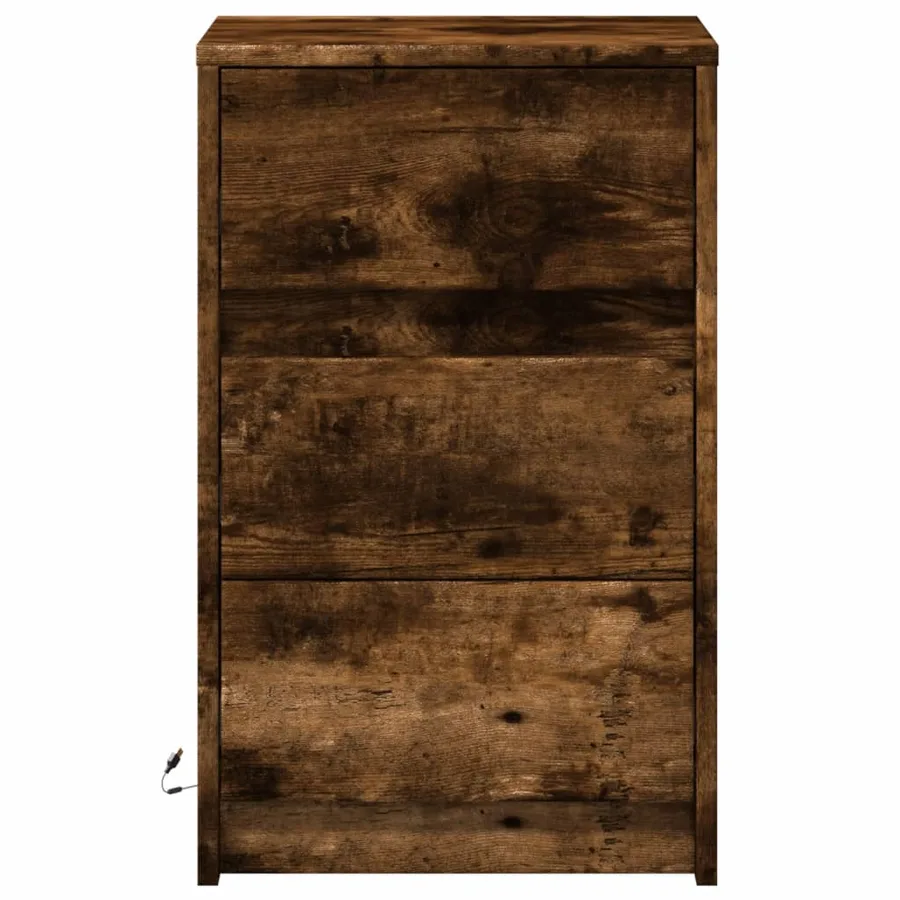 Armoire de chevet et lumières LED chêne fumé bois d'ingénierie - 6