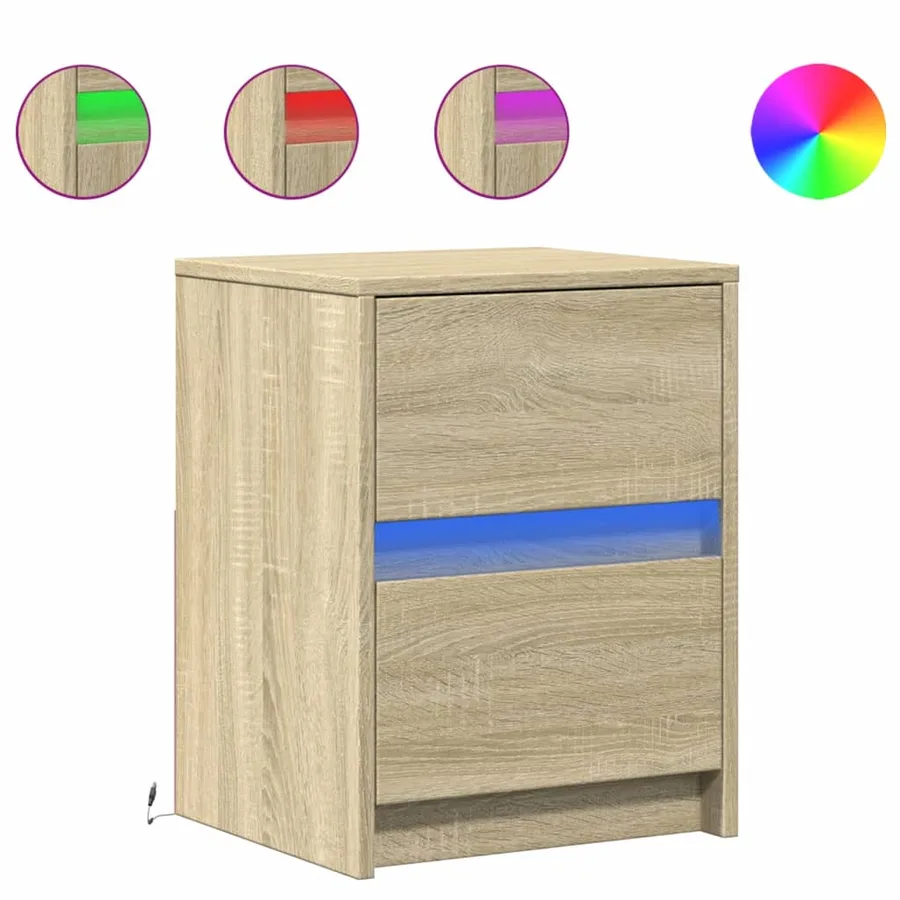 Armoire de chevet avec lumières LED chêne sonoma - 2