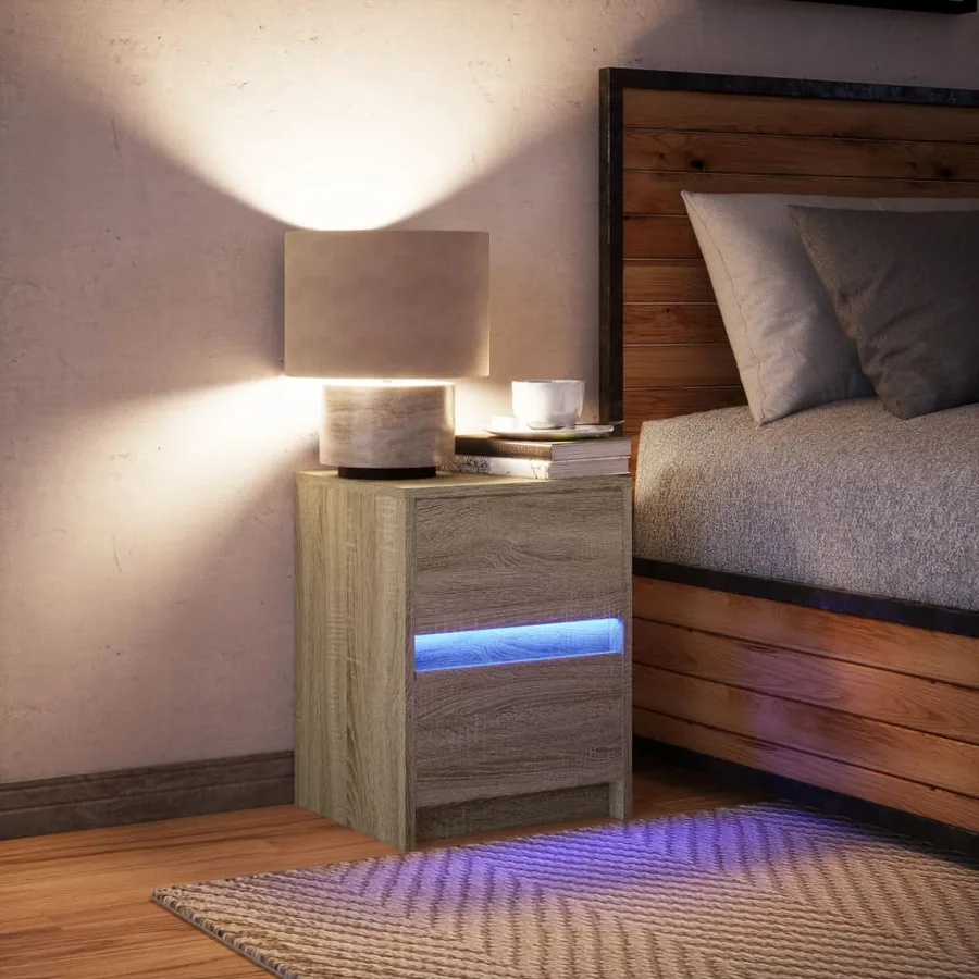 Armoire de chevet avec lumières LED chêne sonoma - 5
