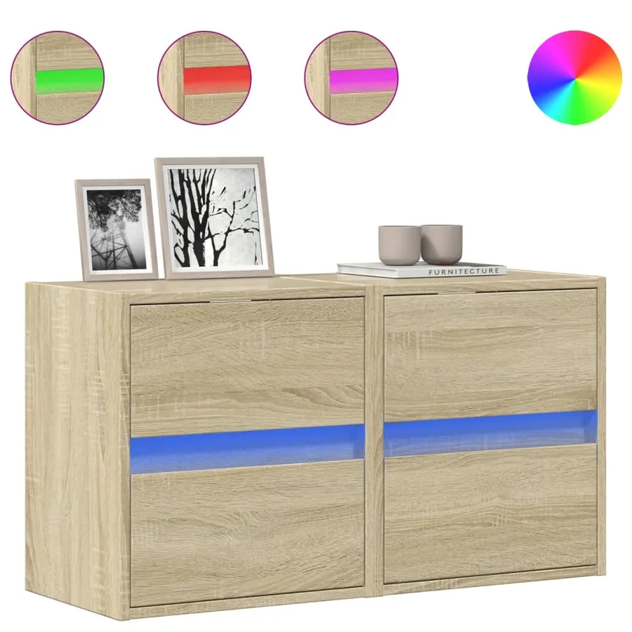 Meubles TV muraux lumières LED 2 pcs chêne sonoma 41x31x45 cm - 2