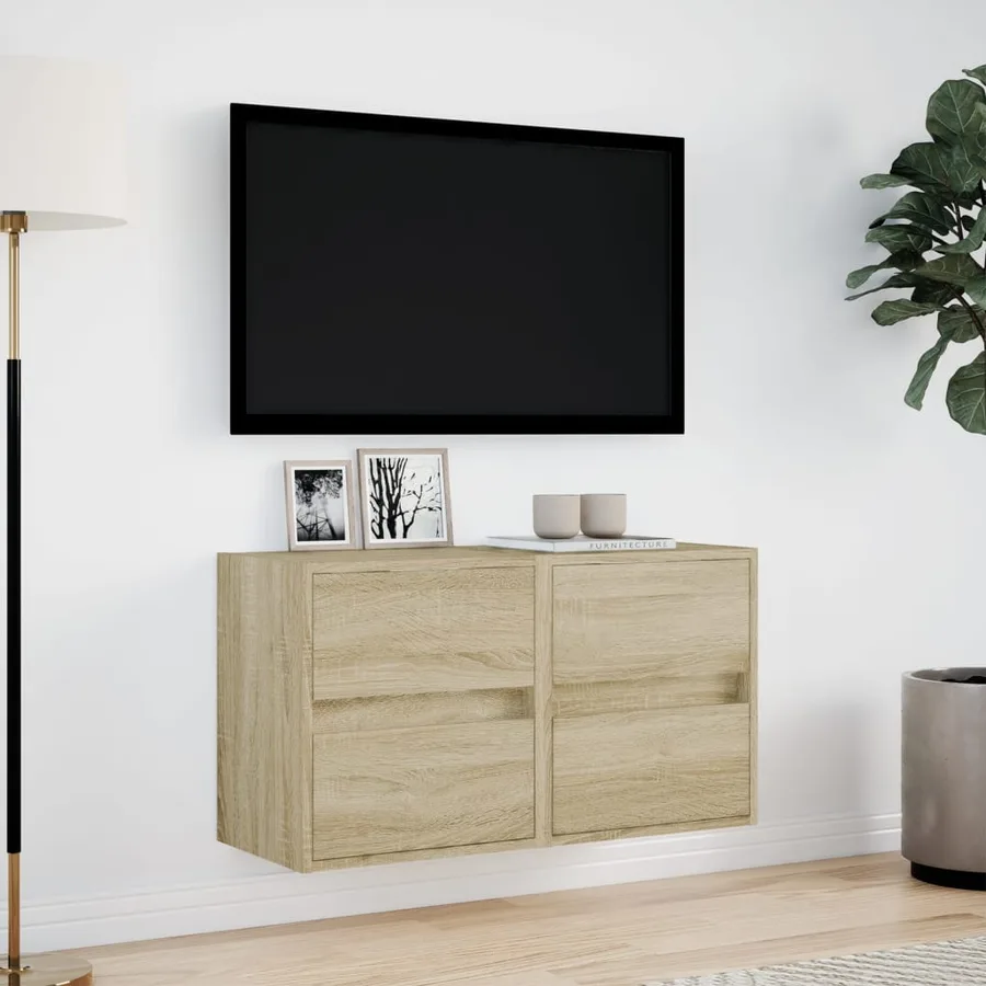 Meubles TV muraux lumières LED 2 pcs chêne sonoma 41x31x45 cm - 4