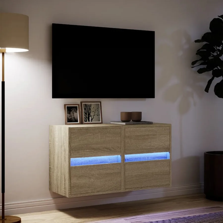 Meubles TV muraux lumières LED 2 pcs chêne sonoma 41x31x45 cm - 5