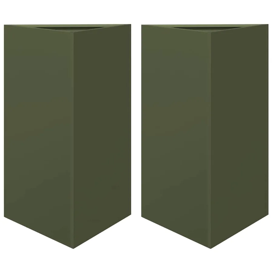 Jardinières 2 pcs vert olive triangulaire 50x43x75 cm acier - 2