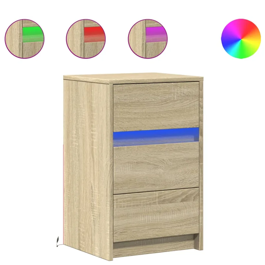 Armoire de chevet avec lumières LED chêne sonoma - 2