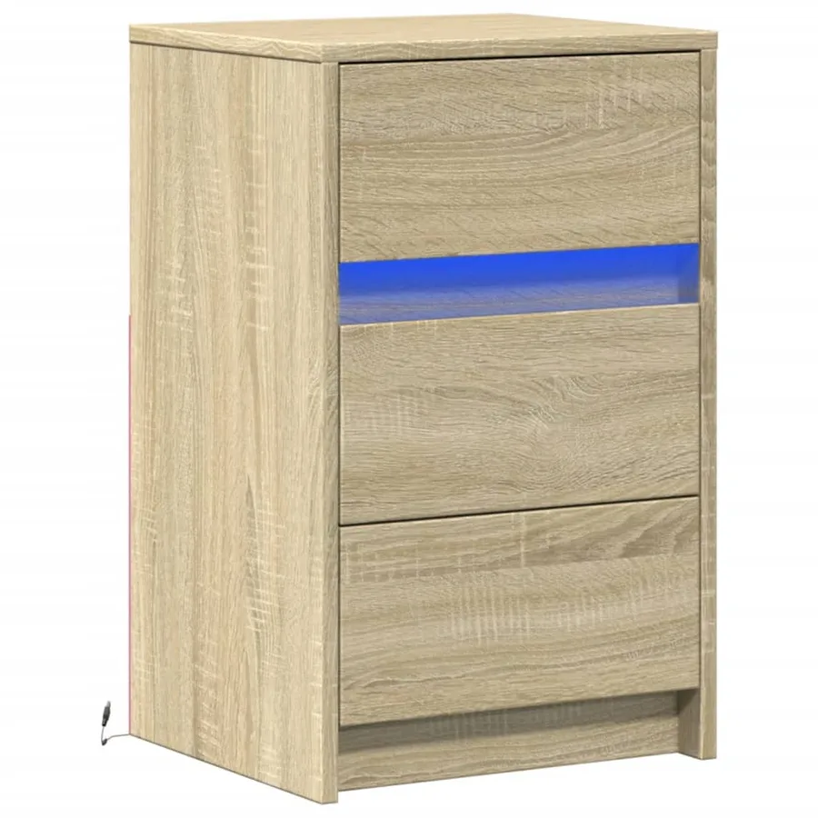 Armoire de chevet avec lumières LED chêne sonoma - 3