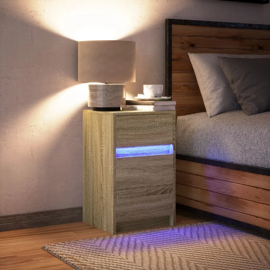 Armoire de chevet avec lumières LED chêne sonoma - 5