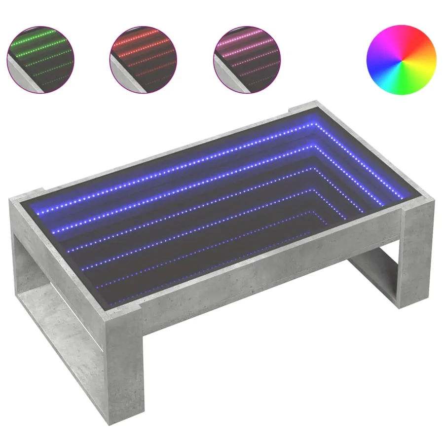 Table basse avec LED infini gris béton 90x53x30 cm - 2