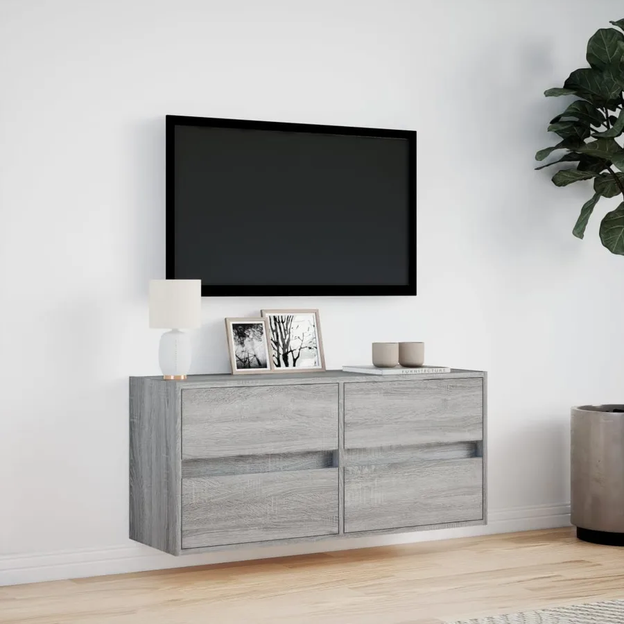 Meuble TV mural avec lumières LED sonoma gris 100x31x45 cm - 4