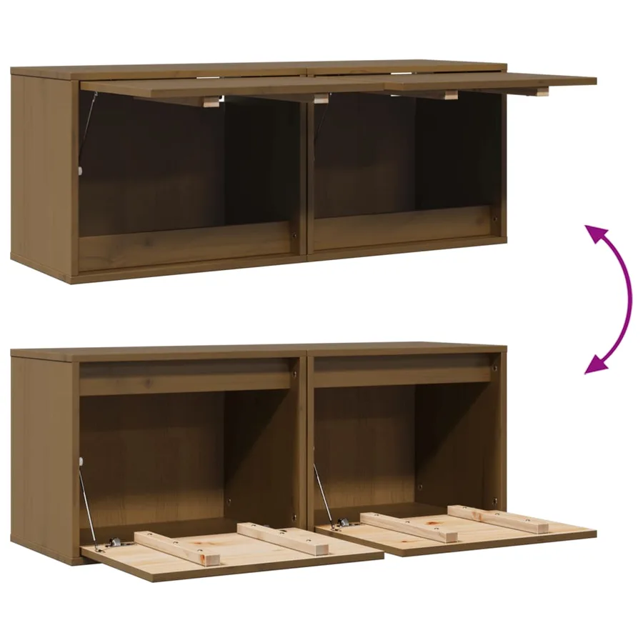 Armoires murales 2pcs Marron miel 45x30x35cm Bois de pin massif - 9