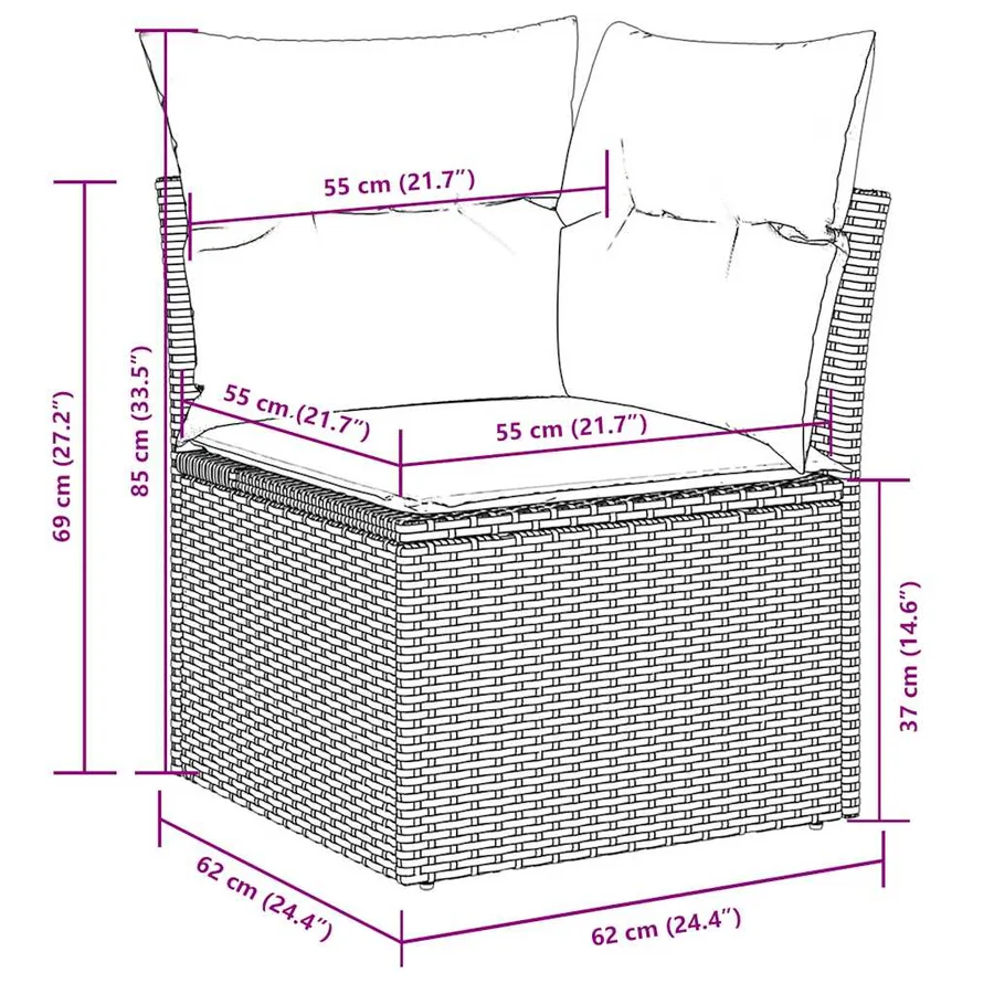 Salon de jardin 4 pcs avec coussins gris clair résine tressée - 9