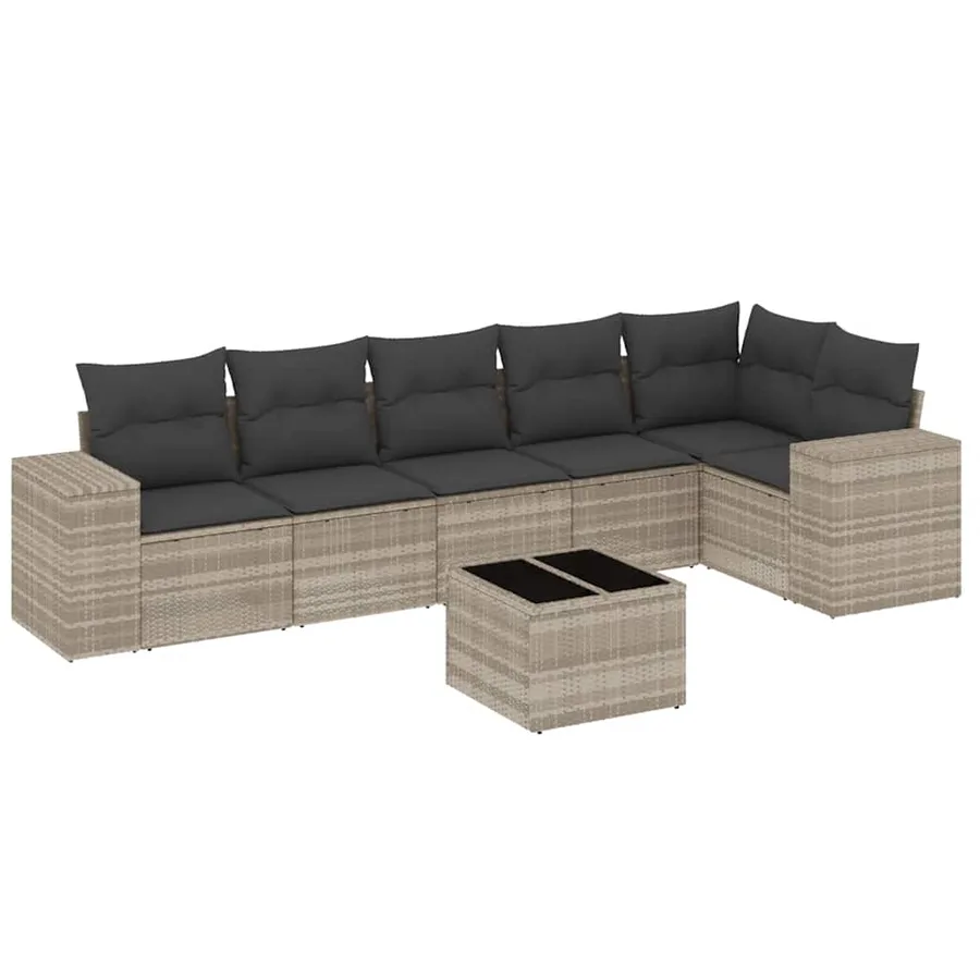 Salon de jardin avec coussins 7 pcs gris clair résine tressée - 2