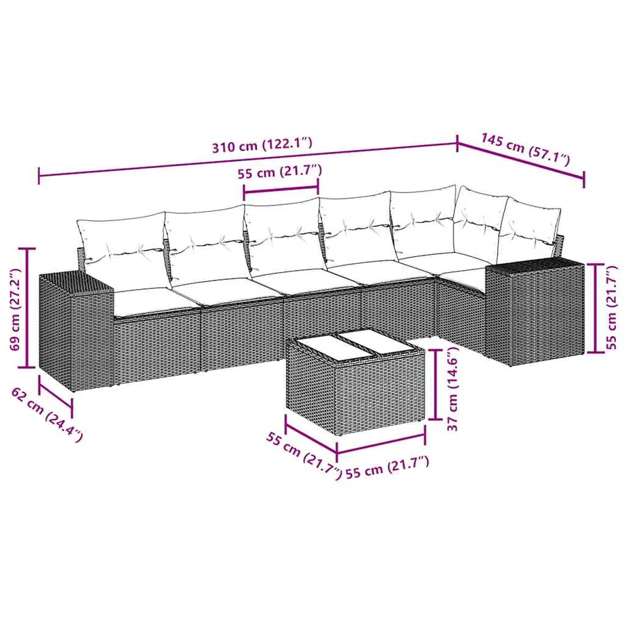 Salon de jardin avec coussins 7 pcs gris clair résine tressée - 8