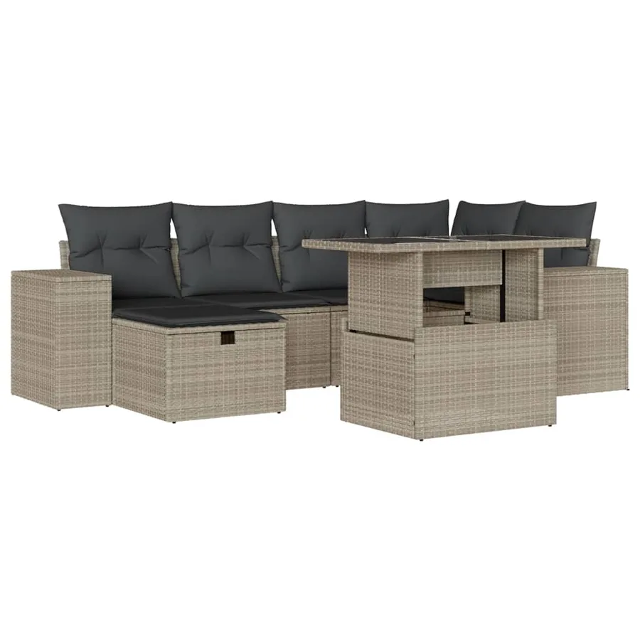 Salon de jardin avec coussins 7 pcs gris clair résine tressée - 2