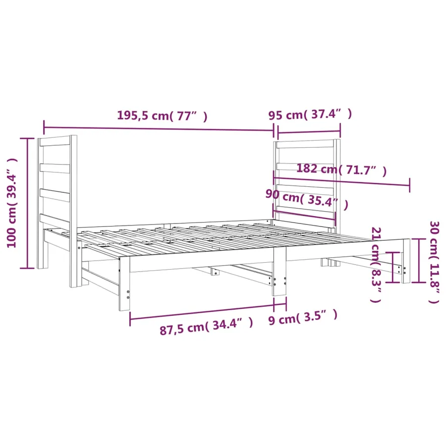 Lit coulissant sans matelas 2x(90x190) cm - 9
