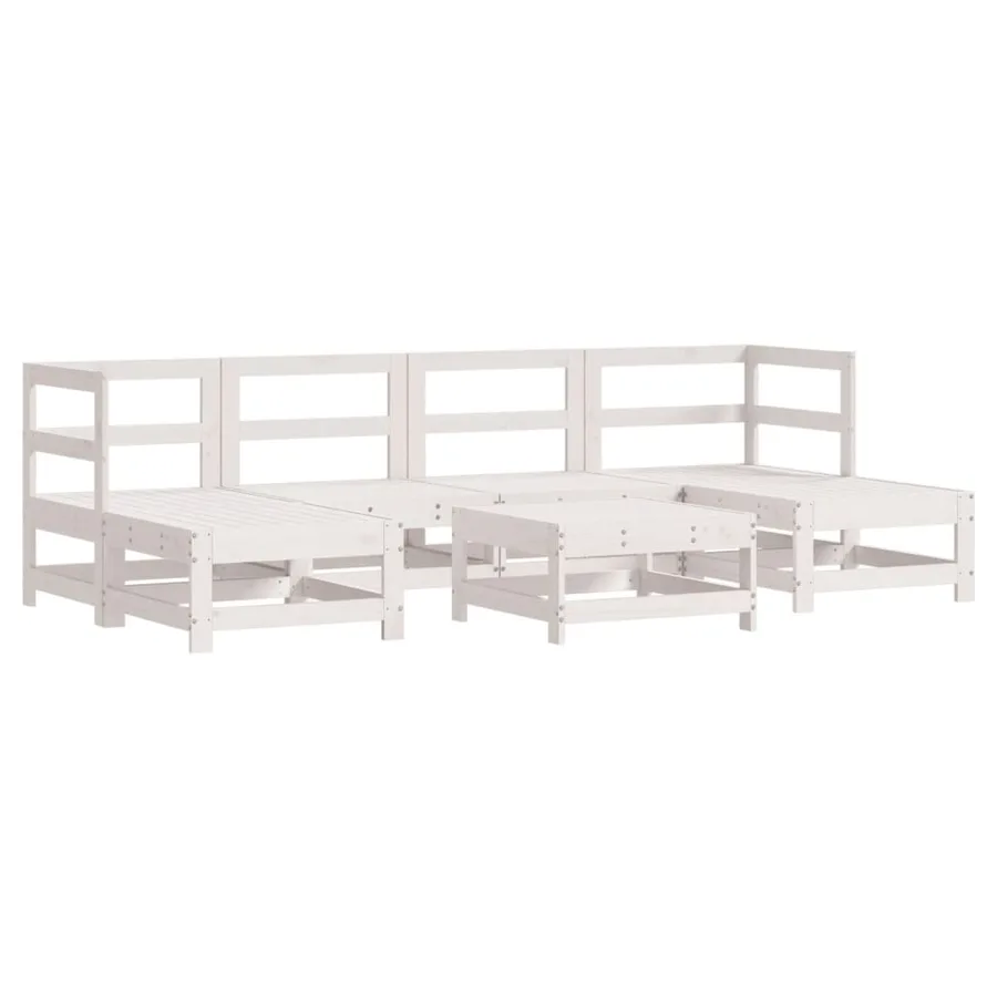 Salon de jardin 7 pcs avec coussins blanc bois massif - 3