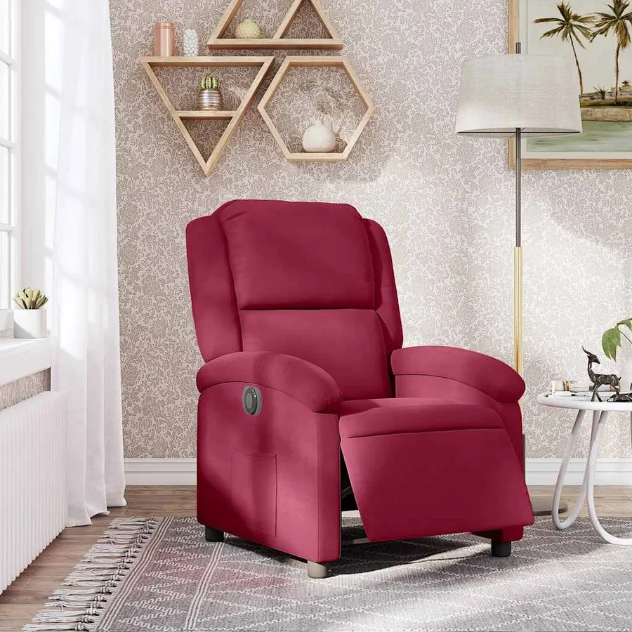 Fauteuil inclinable électrique rouge bordeaux velours - 16