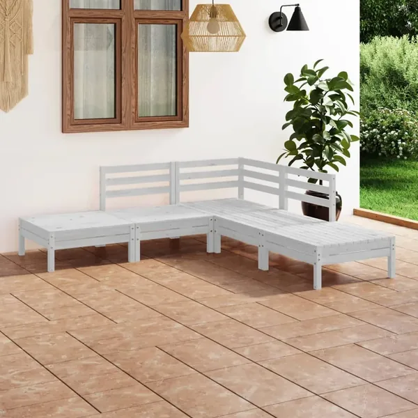Salon de jardin 5 pcs Bois de pin massif Blanc