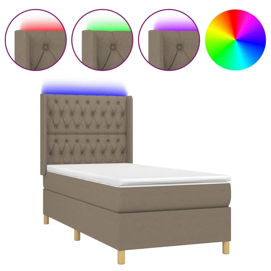 Sommier à lattes de lit matelas et LED Taupe 100x200 cm Tissu - 2