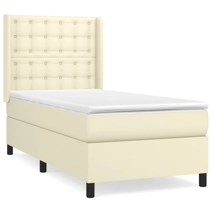 Sommier à lattes de lit avec matelas Crème 90x200 cm Similicuir - 2