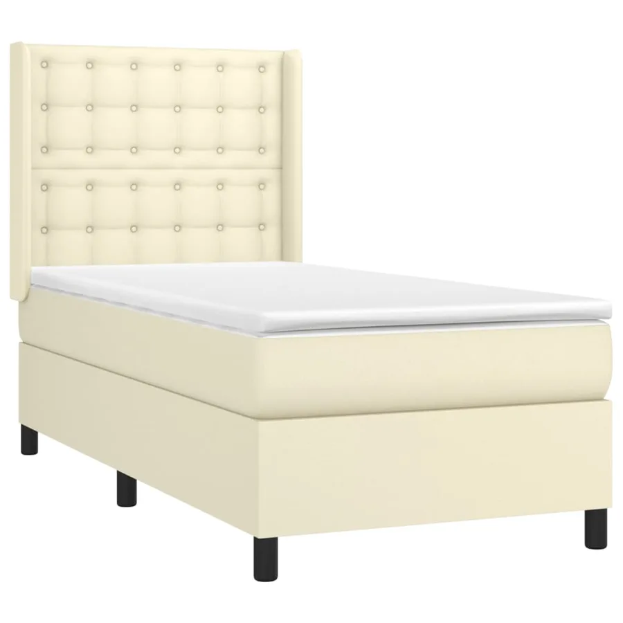 Sommier à lattes de lit avec matelas Crème 90x200 cm Similicuir - 3