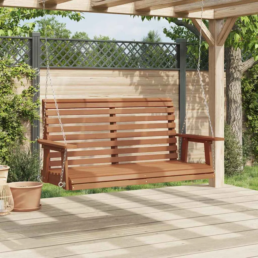 Banc de balançoire de jardin chaînes en métal bois massif sapin - 3