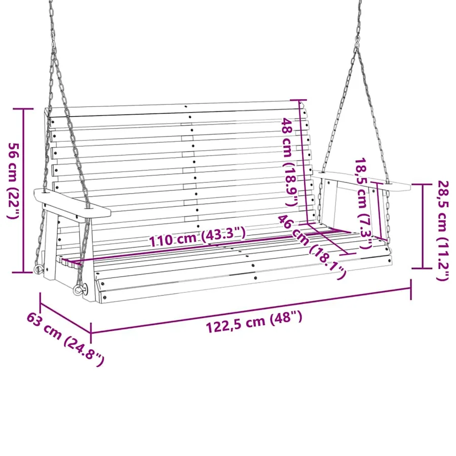 Banc de balançoire de jardin chaînes en métal bois massif sapin - 8