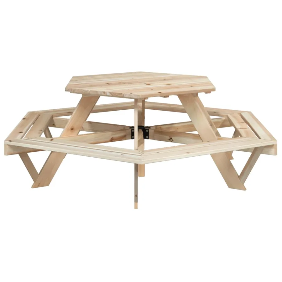 Table de pique-nique pour 6 enfants avec parasol hexagone sapin - 8